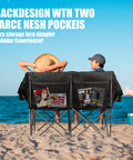 Heavy Duty Double Camping Chair For Two Adults 650 Lbs Capacity on beach with two large mesh pockets on back
