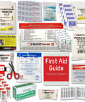 Urgent First Aid OSHA/ANSI 25-person kit refill contents set with trauma pads, gauze, bandages, tape, gloves, blanket