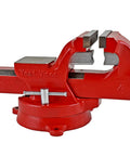 Heavy Duty 4 Inch Bench Vise Built Tough With 130,000 PSI Austempered Ductile Iron, 360 Degree Interlocking Swivel Base, Replaceable Machinist And Pipe Jaws, Red Vise