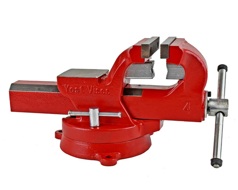 Heavy Duty 4 Inch Bench Vise Built Tough With 130,000 PSI Austempered Ductile Iron, 360 Degree Interlocking Swivel Base, Replaceable Machinist And Pipe Jaws, Red Vise