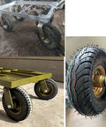 Heavy Duty Industrial Swivel Caster Wheels with Badass Rubber Replacement Tires on rolling cart frame, puncture resistant.