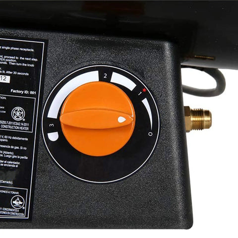 Close-up of control dial on Portable 60,000 BTU LP Propane Forced Air Heater For Up To 1,500 Square Feet Built Tough For Garages, Workshops.