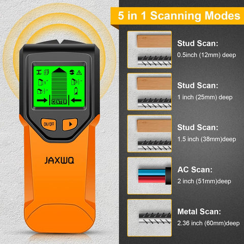 No Hassle Heavy Duty Stud Finder Wall Scanner With Smart Microprocessor And HD LCD Display For Quick Wood Joist AC Wire Metal Pipe Detection Solid Build Orange Finish Makes A Sweet Pick For Your Workbench