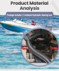 Red Hydraulic Steering Lock For Outboard Motors, Secure Tow Ready Transom Saver installed on outboard motor for safety during transport.
