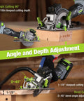 WORKPRO 20V cordless mini circular saw with 4-1/2in blade, laser guide and green accents, battery and charger shown
