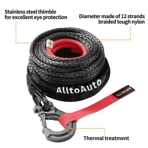 Dyneema Winch Rope With Hook Half Inch By Ninety Two Feet 33076 Lb Load Capacity For Trucks 4x4 Off Road Rigs With Protective Sleeve UV Resistant Lightweight Yet Beefed Up And Ready