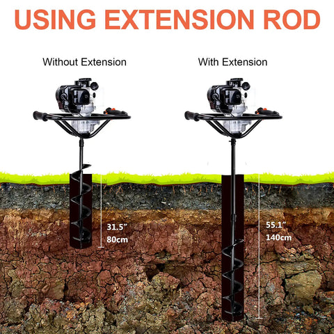 Comparison of Gas Powered Workhorse Earth Auger Post Hole Digger 52cc 1800W With and Without Extension