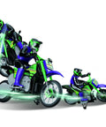 Crosslander RC18 Electric Motocross Bike With 2.4 GHz Radio Control showing epic light effects and crazy skids in motion