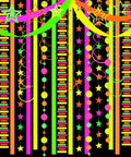 60 Feet UV Neon Streamers Glow Garland Kit For Parties And Events Hanging Blacklight Reactive Decor Glow In The Dark Neon Theme Supplies Ideal For Birthday Weddings 6 Pieces Of Luminous Neon Garlands Lit displaying colorful glowing stars and stripes