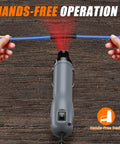 Mini Heat Gun With Dual Temperature Control 482F And 662F For Crafting Pro Results Overload Protection Ergonomic Design Compact DIY Tool demonstration with hands holding a tube.