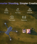 4K UHD GPS Drone With 13MP Camera For Adults And Beginners, 50 Minute Flight Time, Brushless Motors, Altitude Hold, 5G WiFi, Lightweight Under 249g hovering above a park with shooting modes.