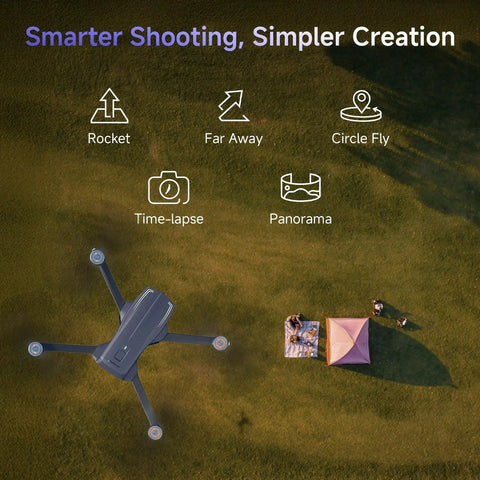 4K UHD GPS Drone With 13MP Camera For Adults And Beginners, 50 Minute Flight Time, Brushless Motors, Altitude Hold, 5G WiFi, Lightweight Under 249g hovering above a park with shooting modes.