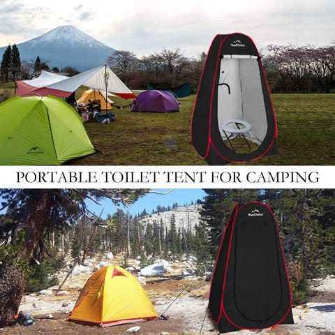 Pop Up Shower Tent For Outdoor Privacy, Tool Free Setup In A Snap, 47.2W x 74.8H Changing Tent next to camping tents.
