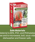 Box of liquid-friendly vacuum sealer bags showing 8 in x 20 ft rolls, microwave and sous-vide safe, BPA-free materials