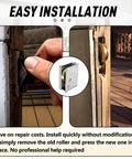 Close-up of sliding patio door rollers 2-pack installation for Pella doors, showcasing the corrosion-resistant hardware.