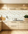 Modern kitchen backsplash with Beachy Coastal Vibe Tile With Real Seashells Inside Conch Inlay Lake Green Crystal Glass Mosaic.