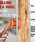 Using Powerful Magnetic Wire Puller for electrical wiring with rare earth magnets and stainless steel leader, visible through wall cutout.