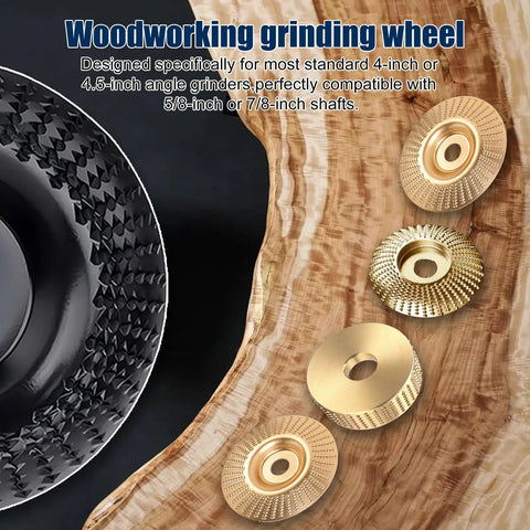 All In One Pro Grade Wood Carving Disc Kit For Angle Grinders, Five Piece Set with 5/8 Inch Arbor, wood discs on table