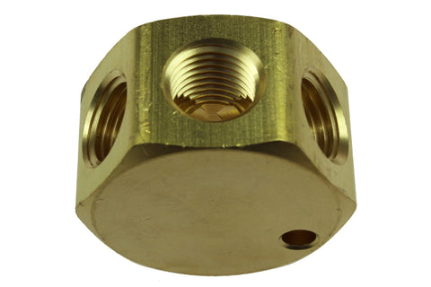 Heavy Duty Flat Hex Pneumatic Manifold Go-To 3 Way Brass Body With 1/4-Inch FPT Inlet And Three 1/4-Inch FPT Outlets Corrosion Resistant