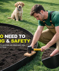 Person hammering Heavy Duty Metal Landscape Edging Kit 33 Ft Total With 40 In By 6.5 In Steel Border 10 Stakes Pro Grade Rustproof and Weather Resistant for garden.