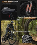 Mountain Electric Bike For Adults With 500W Peak Motor And Cadence Sensor 50 Mile Range 374Wh 36V 10400mAh UL 2849 Certified Battery on forest trail