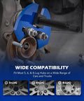 5 Ton Hydraulic Bearing Puller And Hub Removal Tool Kit showing compatibility with 5, 6, and 8-lug hubs for varied vehicles