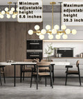 Black Gold Sputnik Chandelier 6 Light Modern Ceiling Flush Mount Pendant Lighting With Adjustable Height over dining table