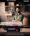 Heavy Duty 10 Inch Benchtop Wood Jointer Featuring Spiral Cutterhead And Cast Iron Table With Pull Out Extensions Plus Four Sided Carbide Inserts For Zero Hassle Smooth Finishes in a workshop, showcasing setup and tools.