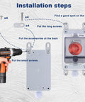 Installation steps for Heavy Duty Emergency Stop Button With Enclosure 10A 440V Industrial Shut Off Switch with drill and screws.