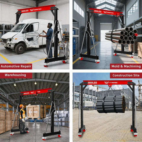 Heavy Duty 3 Ton Gantry Crane With Upgraded 2026 Trolley in automotive repair, mold machining, warehousing, construction site settings