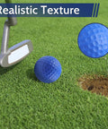Soft Foam Golf Balls For Backyard Practice 41mm realistic feel shown on grass with putter and golf hole