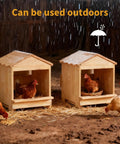 Two wooden versatile portable chicken nesting boxes with detachable ramp for indoor outdoor use with hens, wall mount or ground setup.