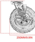 Heavy Duty Rubber Swivel Caster Wheels With Grip Lock Brakes Ultra Slick Trolley Casters, 11.8" diameter wheel with brake lever.