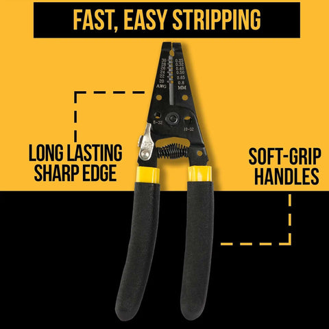 Wire stripper with long-lasting sharp edge and soft-grip handles for All-In-One 15-In-1 Network Tool Kit for Ethernet Cabling.