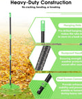 Heavy Duty Nylon Leaf Rake With 17 Inch Wide Head And 45 Inch Handle For Quick Lawn Cleanup, Lightweight Yard Rake For Leaves Pine Needles Debris, Easy On Turf And Gardens, Great For Kids And Seniors, shown with rustproof handle, dual screws, and hanging hole.