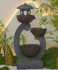 Outdoor Zen Water Fountain With LED Lights And Pump Tiered Pagoda Waterfalls Bowl For Patio Garden Yard And Poolside Gray 35.5 Inches