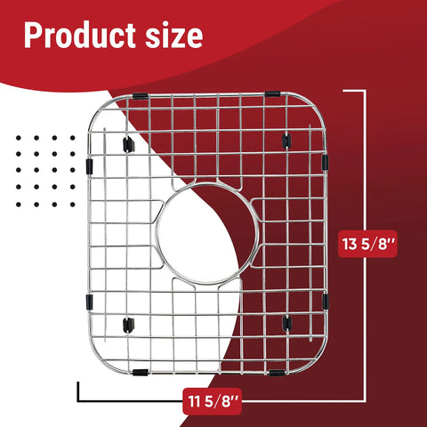 Premium Stainless Steel Sink Protector Set With 13x16 And 11.26x14.5 Grates for Double Bowl Kitchen Sinks, showing grid size 13 5/8" x 11 5/8".