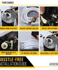 Step-by-step guide using Dryer Repair Kit 4392067 for Whirlpool Duet Front Load Dryers with Belt 661570 and Roller Drum Support Kit.