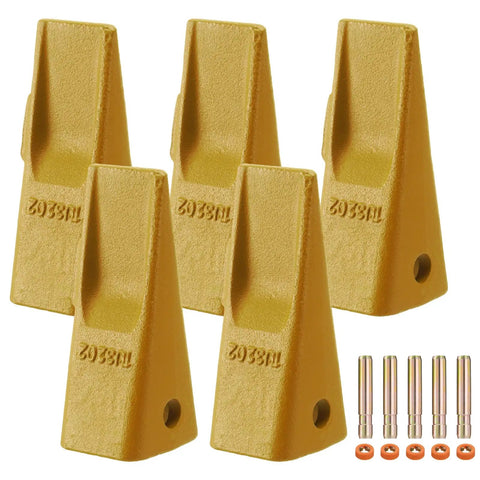 Five Heavy Duty Excavator Bucket Teeth With Pins And Retainers 5 Pack For Skid Steer Tractor Backhoe Compatible With J200 Series