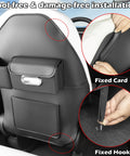 Custom Fit Seat Back Kick Protector And Rear Organizer For Tesla Model Y Model 3 Model S And X showing tool-free installation method.