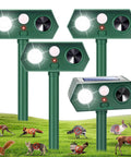 Solar Ultrasonic Animal Deterrent With Motion Sensor And LED Strobe Dual Action Critter Repeller For Yard Lawn Garden 4 Pack
