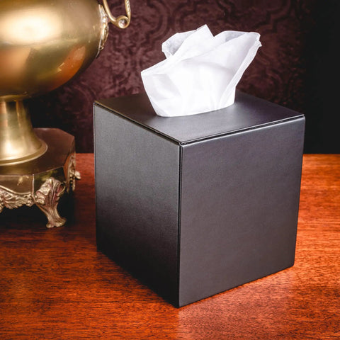 Classic Black Leather Tissue Box Cover For Luxury Office Decor And Desk Surface Protector Premium Executive Accessory