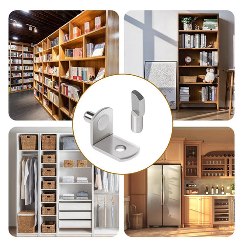 Upgrade Your Storage Game With These 60 Piece Nickel Plated Zinc Shelf Pegs And Cabinet Support Pins in various organized spaces.