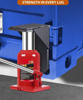 Heavy Duty Shipping Container Jack Lug Leveler 2 Pack for easy lifting and leveling, shown installed on blue shipping container corner.