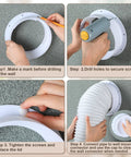 Installation steps for Dual Size Wall Mount Connector for Portable AC Exhaust Hose Fits Six Inch And Six Point Five Inch Hoses No Fuss Install With Silicone Cushion Ring Includes Eight Wall Mount Plugs And Eight Screws With Caps