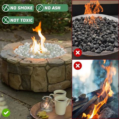 10 Pound Fire Pit Glass Beads Three Quarter Inch Crystal Luster for Fire Pit Tables, showing eco-friendly features