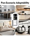 Top Loading Water Cooler With Three Temperature Options Hot Cold Warm For Three Or Five Gallon Bottles Stainless Steel Liner 75W Cooling And 550W Heating Child Safety Lock Black Finish For Home And Office in versatile settings such as offices, kitchens, living rooms, and gyms.