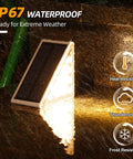 Solar Step Lights 12 Pack Warm White Auto On Off Outdoor IP67 Waterproof For Stairs Patios Yards in rainy weather