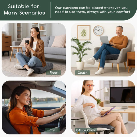 Various usage scenarios of Tufted Corduroy Recliner Seat Cushion For Seniors And Adults High Density Foam 20x20x4 Inches.