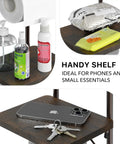 English Style Toilet Paper Stand With Shelf In Bronze Finish Free Standing No Tools Needed Holds Up To 4 Rolls Standard Double Mega Up To 5.5 Inches Fits Any Bathroom Awesome Storage And Easy Access with handy shelf for essentials like phone and keys.
